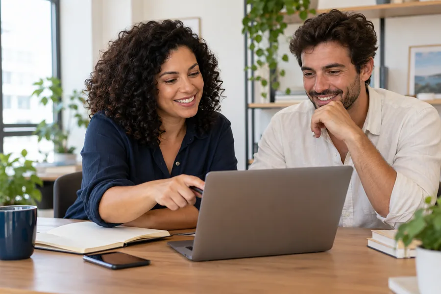 Colegas conversam sobre uma atividade no trabalho.